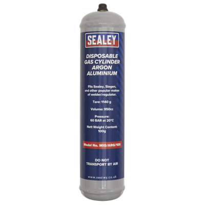 Sealey MIG Welding Gas Cylinder 60L Disposable Argon 1hr Portable MIG/ARG/100