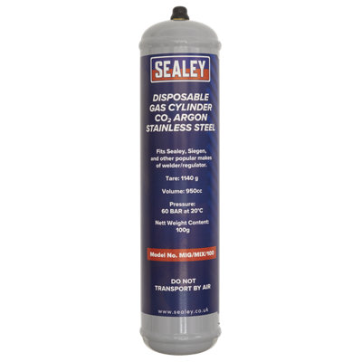Sealey MIG Welding Gas Cylinder 60L Disposable CO2 Argon 1hr MIG/MIX/100
