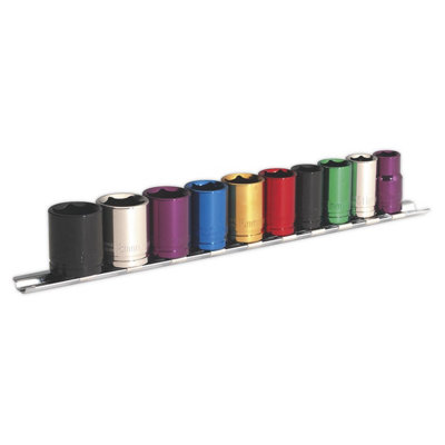 Sealey Multi-Coloured Socket Set 10Pc 3/8" Drive 6-Point WallDrive Metric AK285