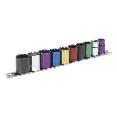 Sealey Multi-Coloured Socket Set 10Pc 3/8" Drive 6-Point WallDrive Metric AK285