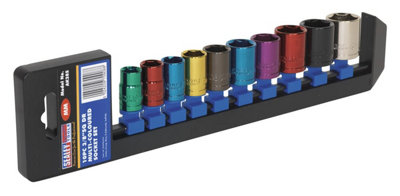 Sealey Multi-Coloured Socket Set 10Pc 3/8" Drive 6-Point WallDrive Metric AK285