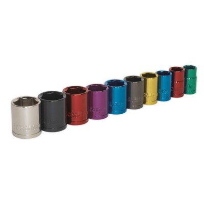 Sealey Multi-Coloured Socket Set 10Pc 3/8" Drive 6-Point WallDrive Metric AK285