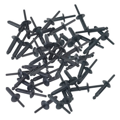 Sealey Plastic Rivets 50 Pieces 6.3mm x 25.2mm Fasteners Push Trim Clips PR002