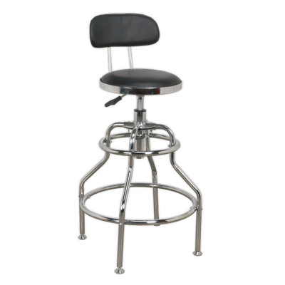 Sealey Pneumatic Workshop Stool With Adjustable Height & Back Rest SCR14