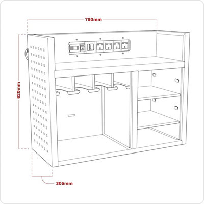 Sealey Power Tool Storage Rack 760mm with Power Strip AP30SRBE