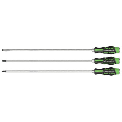 Sealey Premier 3pc 450mm Extra-Long Hammer-Thru Screwdriver Set Hi-Vis Green AK4942HV