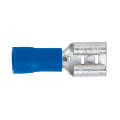 Sealey Push On Terminal 6.3mm Female Blue For Cables 16-14 AWG Pack of 100 BT20