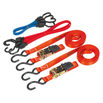 Sealey Ratchet Strap & Flat Bungee Cord Set Polyester Webbing 6 Pieces TD285SBD