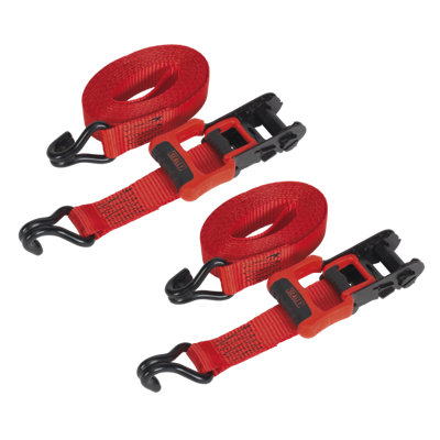 Sealey Ratchet Tie Down 32mm 4.9m Polyester Webbing J Hooks 1200kg TD41248JD