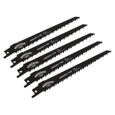 Sealey Reciprocating Saw Blade 150mm 6 TPI Black - Pack of 5 WRS3021/150