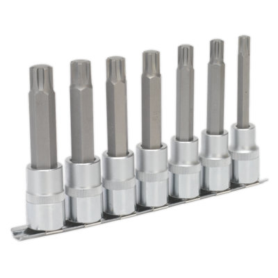 Sealey Ribe Socket Bit Set 7 Pieces 1/2" Square Drive 100mm Silver AK6235