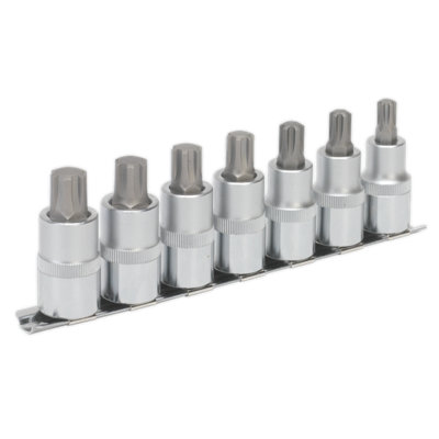 Sealey Ribe Socket Bit Set 7 Pieces 1/2" Square Drive 55mm Silver AK6234