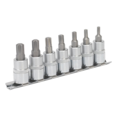 Sealey Ribe Socket Bit Set Knurled Ring 7 Pieces 3/8
