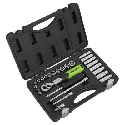 Sealey S01286 Siegen Extendable Ratchet Socket Set 1/4"Sq Drive 26pc