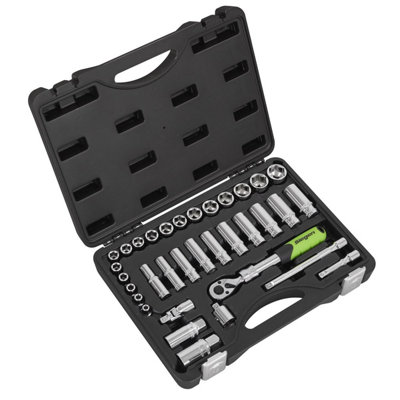 Sealey S01287 Siegen Extendable Ratchet Socket Set 3/8"Sq Drive 34pc