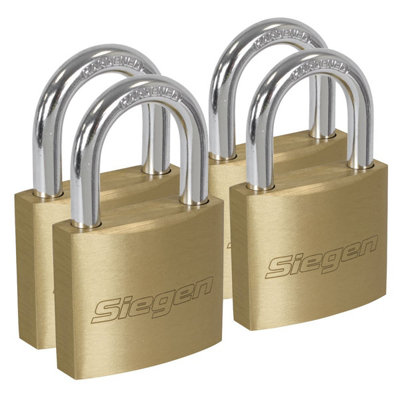 Sealey S0992 Siegen Brass Body Padlock with Brass Cylinder Keyed Alike - Pack of 4