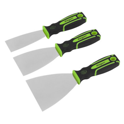 Sealey Scraper Set Polished Stainless Steel With Soft Grip Handles 3 Pcs S0609