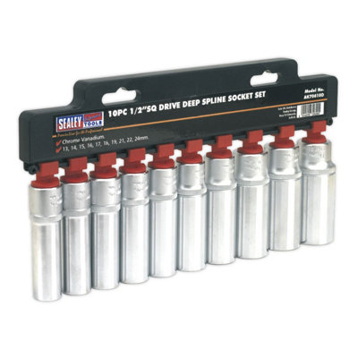 Sealey Socket Set 10 Pieces Deep 1/2" Square Drive Total Drive AK70610D