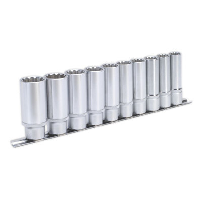 Sealey Socket Set 10 Pieces Deep 1/2" Square Drive Total Drive AK70610D