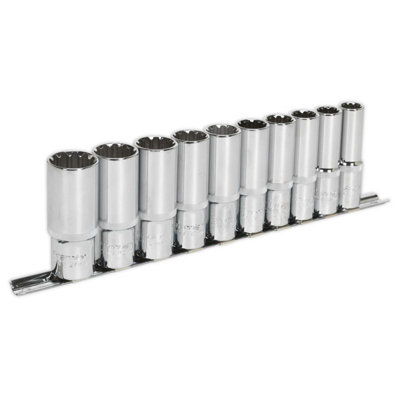 Sealey Socket Set 10 Pieces Deep 1/2" Square Drive Total Drive AK70610D