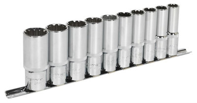 Sealey Socket Set 10 Pieces Deep 1/2" Square Drive Total Drive AK70610D