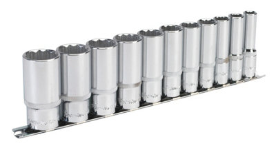 Sealey Socket Set 11pc 3/8" Square Drive 12 Point Deep WallDrive Imperial AK2673