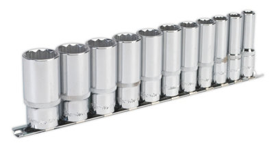 Sealey Socket Set 11pc 3/8" Square Drive 12 Point Deep WallDrive Imperial AK2673