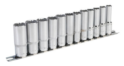 Sealey Socket Set 12 Pcs 3/8" Square Drive 12 Point Deep WallDrive Metric AK2683