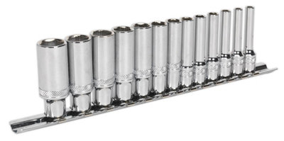 Sealey Socket Set 13 Pieces 1/4" Square Drive Deep Lock-On 6 Point Metric AK2747