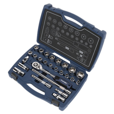 Sealey Socket Set 26 Pieces 1/2" Square Drive 6 Point WallDrive Metric AK8992