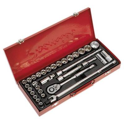 Sealey Socket Set 32 Pcs 1/2" Square Drive 6-Point WallDrive - DuoMetric AK693