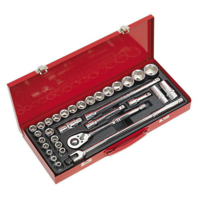 Sealey Socket Set 32 Pcs 1/2" Square Drive 6-Point WallDrive - DuoMetric AK693