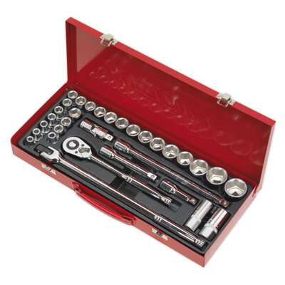 Sealey Socket Set 32 Pcs 1/2" Square Drive 6-Point WallDrive - DuoMetric AK693
