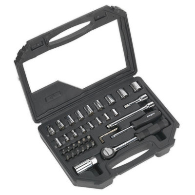Sealey Socket Set 37pc 1/4" & 3/8"Sq Drive 6pt Metric In Case S0725