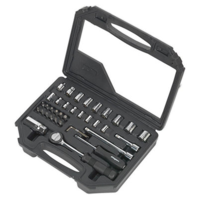 Sealey Socket Set 37pc 1/4" & 3/8"Sq Drive 6pt Metric In Case S0725