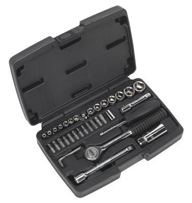 Sealey Socket Set 37pc 1/4" & 3/8"Sq Drive 6pt Metric In Case S0725