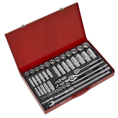 Sealey Socket Set 50pc 3/8" & 1/2" Square Drive 6 Point WallDrive Metric AK6942