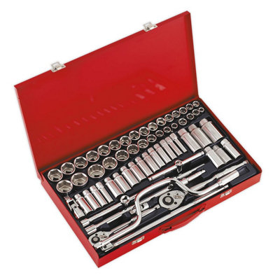 Sealey Socket Set 64pc 3/8" 1/2" Square Drive 6 Point WallDrive DuoMetric AK694