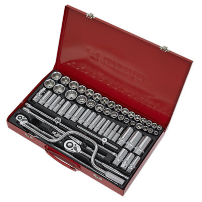 Sealey Socket Set 64pc 3/8" 1/2" Square Drive 6 Point WallDrive DuoMetric AK694