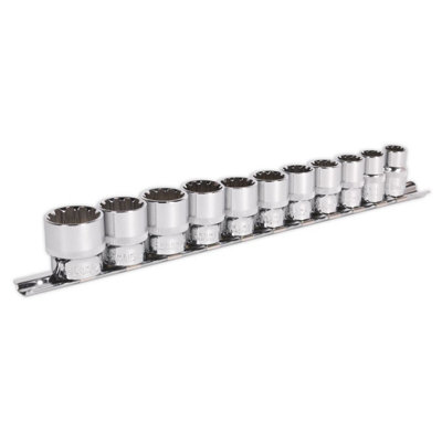 Sealey Socket Set Supplied on Rail 11 Pcs 3/8" Square Drive Total Drive AK69911