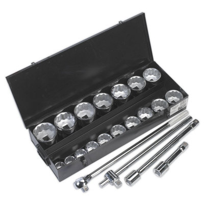 Sealey Socket Tool Set 21 Pieces 1" Square Drive 6 Point WallDrive Metric S0768