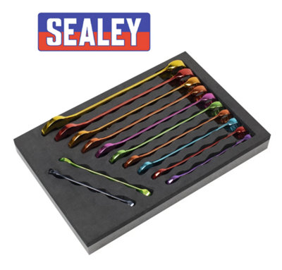 SEALEY SPANNER SET 12PC METRIC COMBINATION WRENCH RING OPEN IN EVA TRAY AK63267
