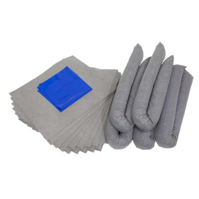 Sealey Spill Control Kit 50 Litres Pad x25 Sock x5 Disposal Bag + Ties x1 SCK50