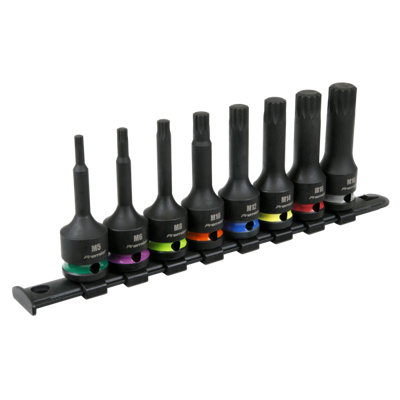Sealey Spline Impact Socket Bit Set With Rail 8 Pieces 1/2" Square Drive AK56004