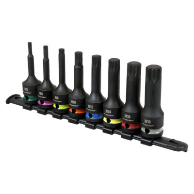 Sealey Spline Impact Socket Bit Set With Rail 8 Pieces 1/2" Square Drive AK56004