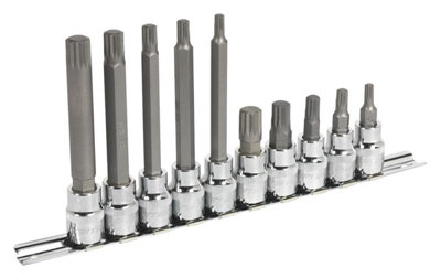 Sealey Spline Socket Bit Set Polished Finish 10 Pieces 3/8" Square Drive AK6216