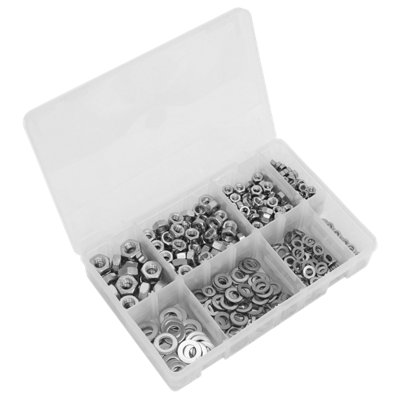 Sealey Stainless Steel Nut & Washer Assortment 500 Pieces + Box M5-M10 ...