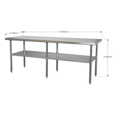 Sealey Stainless Steel Work Bench 2.1 Meters 120kg Capacity Steel Frame ...