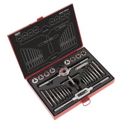 Sealey Tap and Die Set 28 Pieces Split Dies With Machined Lead-Ins Metric AK3028