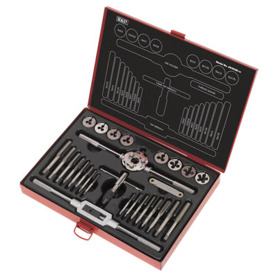 Sealey Tap and Die Set 28 Pieces Split Dies With Machined Lead-Ins Metric AK3028